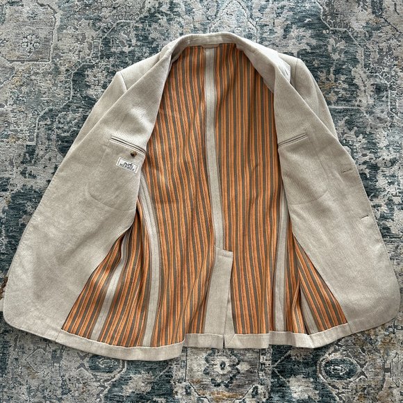 HERMES Mens linen and cotton neutral sport coat blazer jacket - Picture 8 of 11